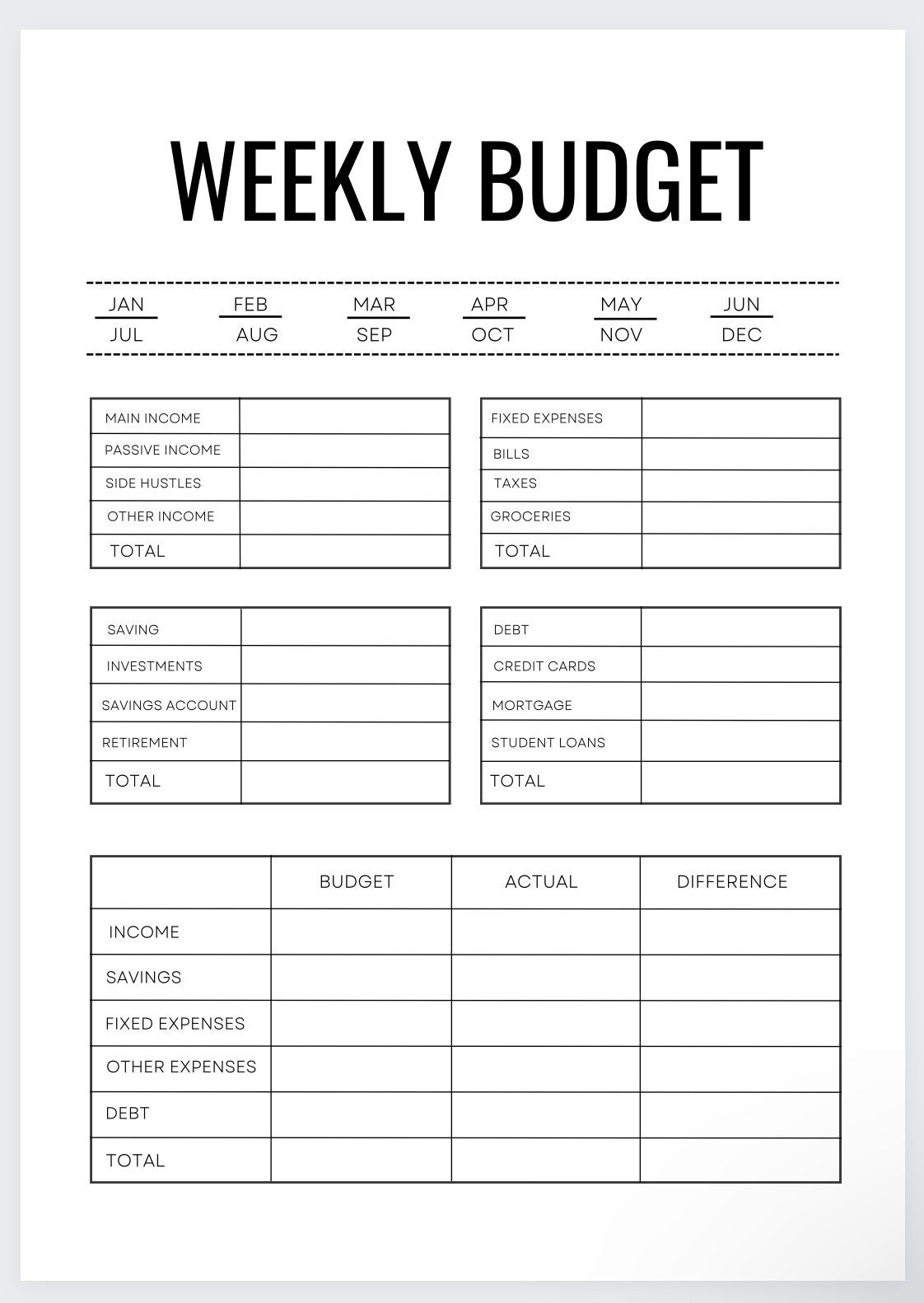 Budget Template For Weekly Pay
