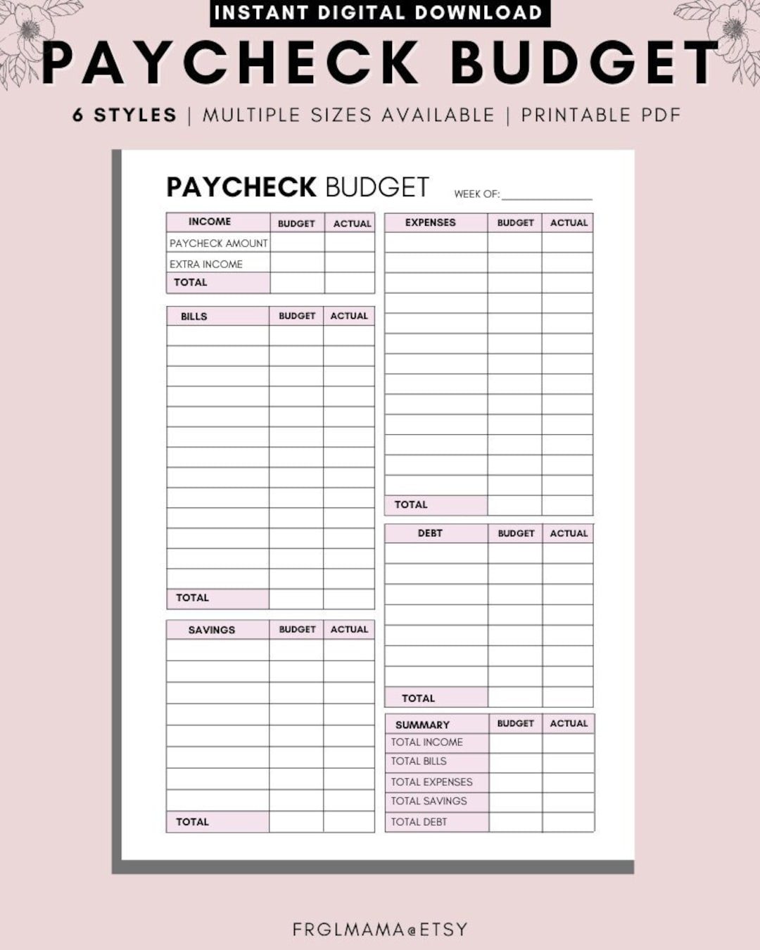 WEEKLY Budget Overview Template Printable Paycheck Budget Printable Budget Binder Budget Planner Budget Template A4 A5 Letter PDF Etsy