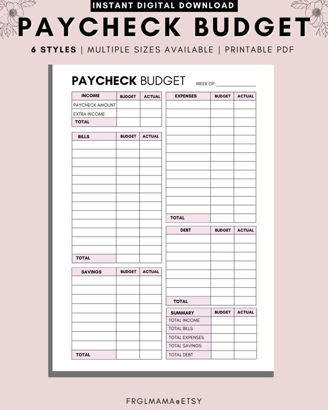 WEEKLY Budget Overview Template Printable Paycheck Budget Printable Budget Binder Budget Planner Budget Template A4 A5 Letter PDF Etsy