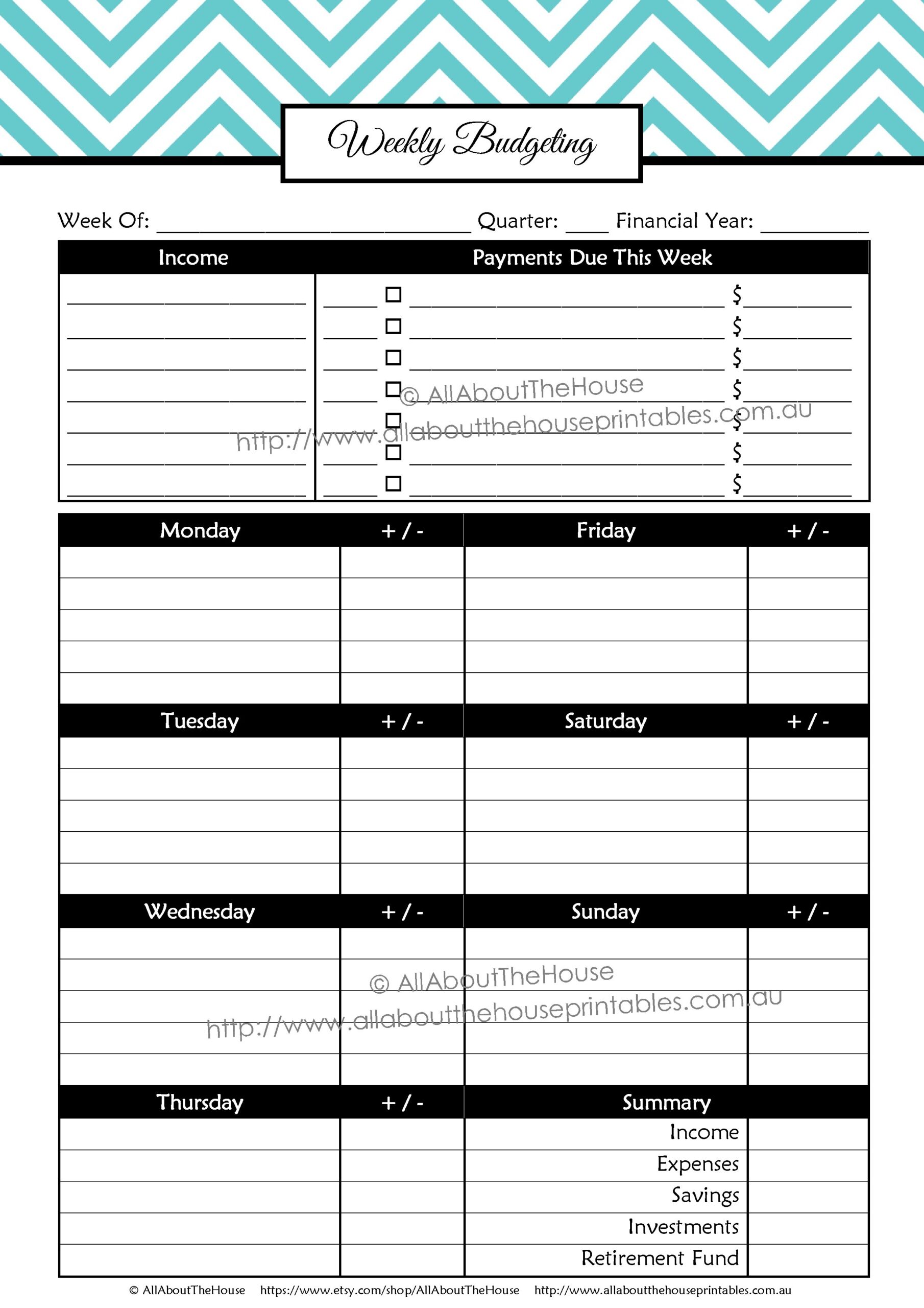 Weekly Budget Planner Binder Printable Editable Pdf Chevron Money 