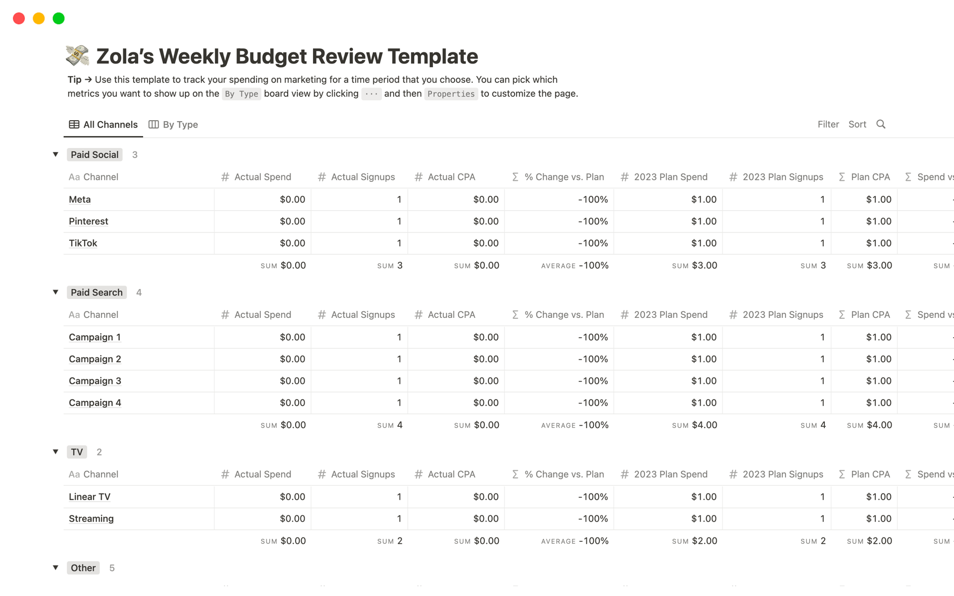 Notion Weekly Budget Template