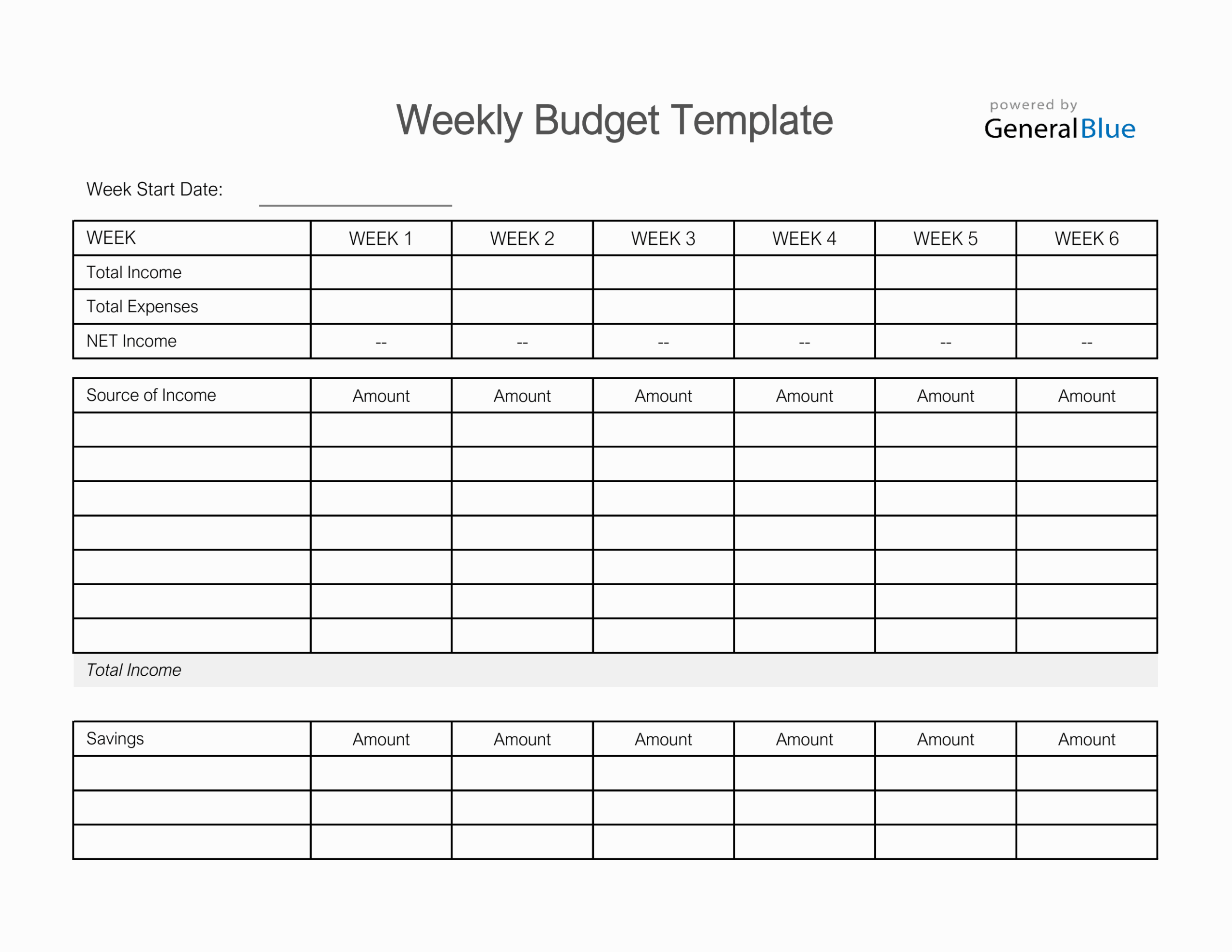 Weekly Budget Worksheet Template