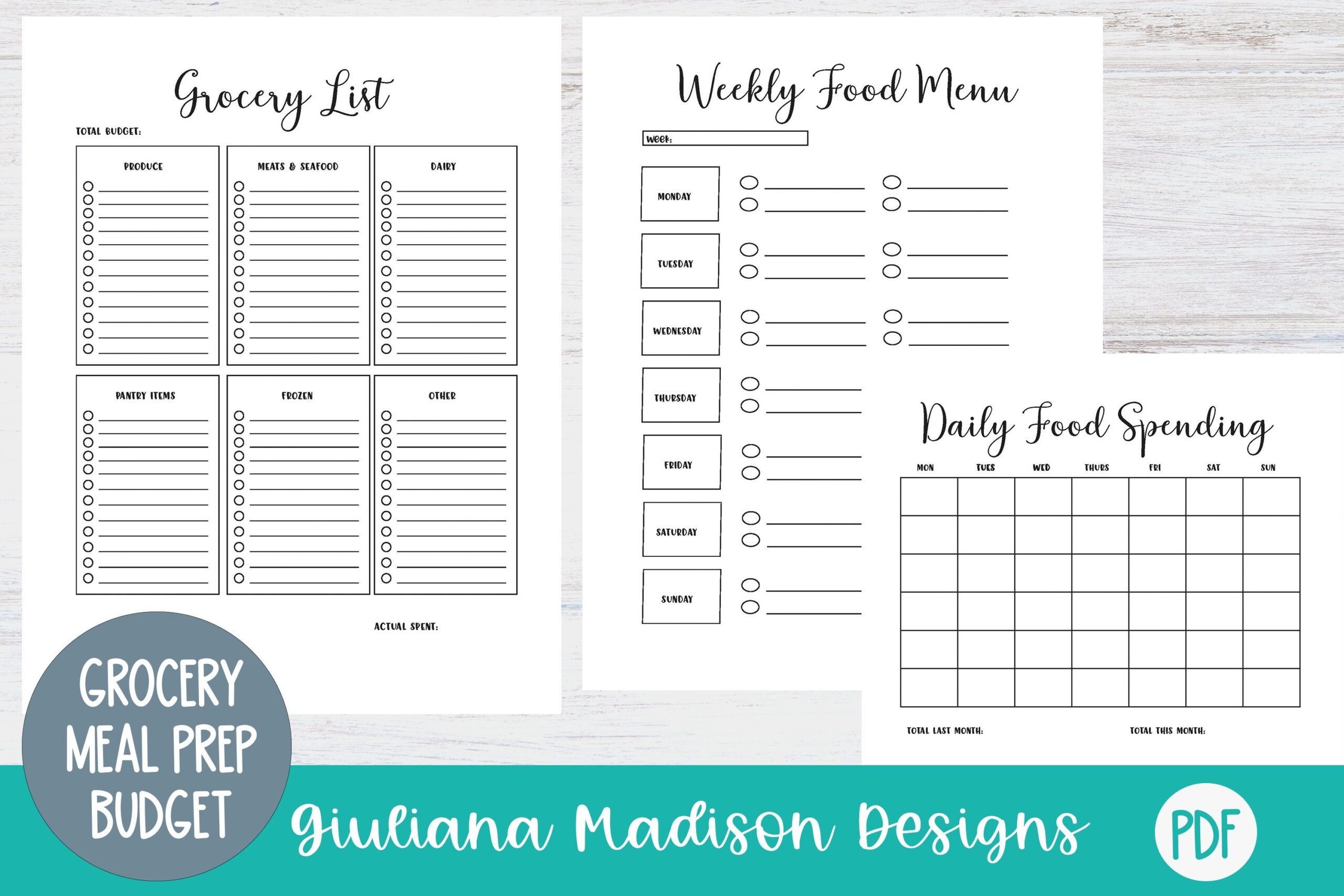 Weekly Meal Plan Bundle Printable Food Budget Planner