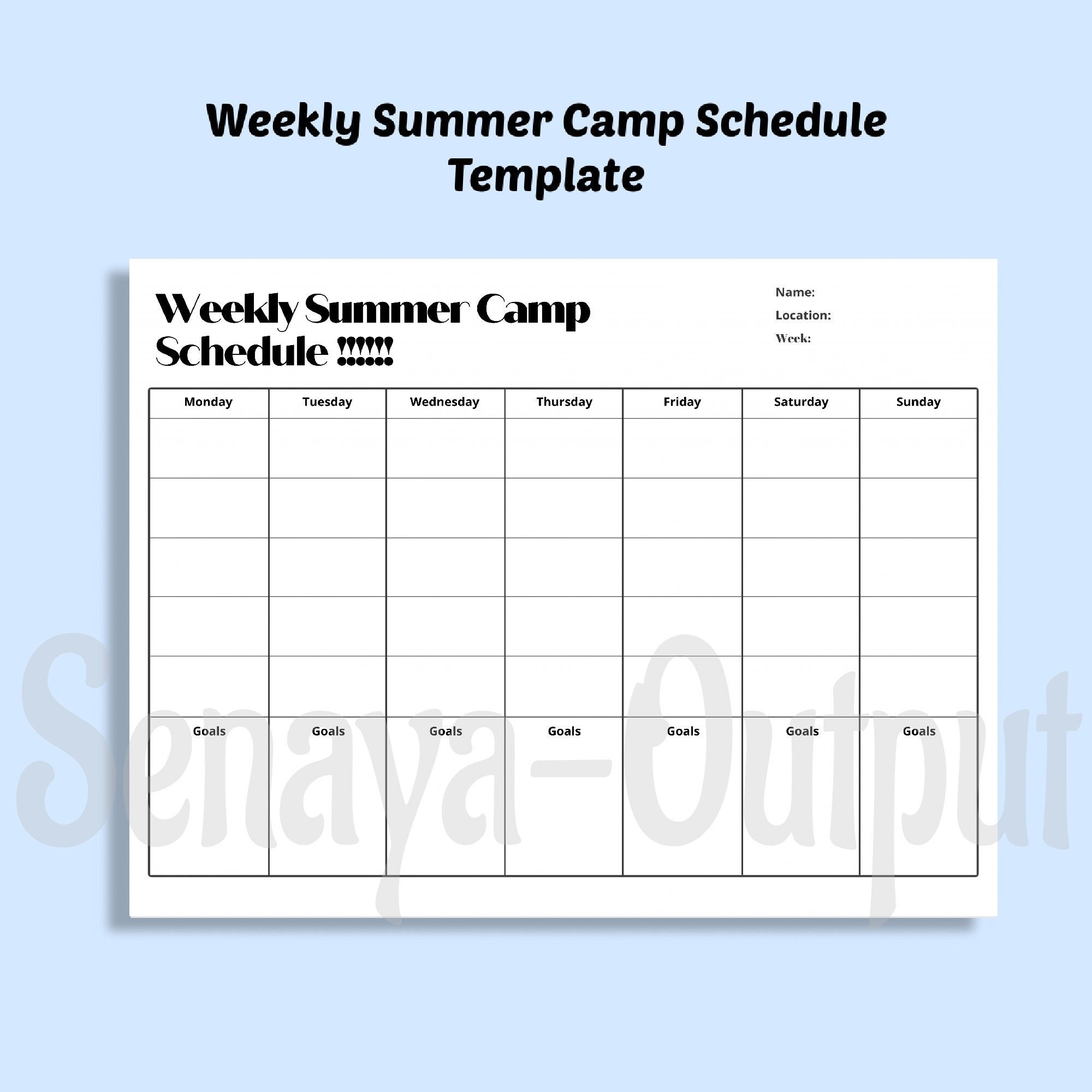 Weekly Summer Camp Schedule Template Task Planner Activity Planner For Kids Instant Download Printable June July And August PDF Etsy