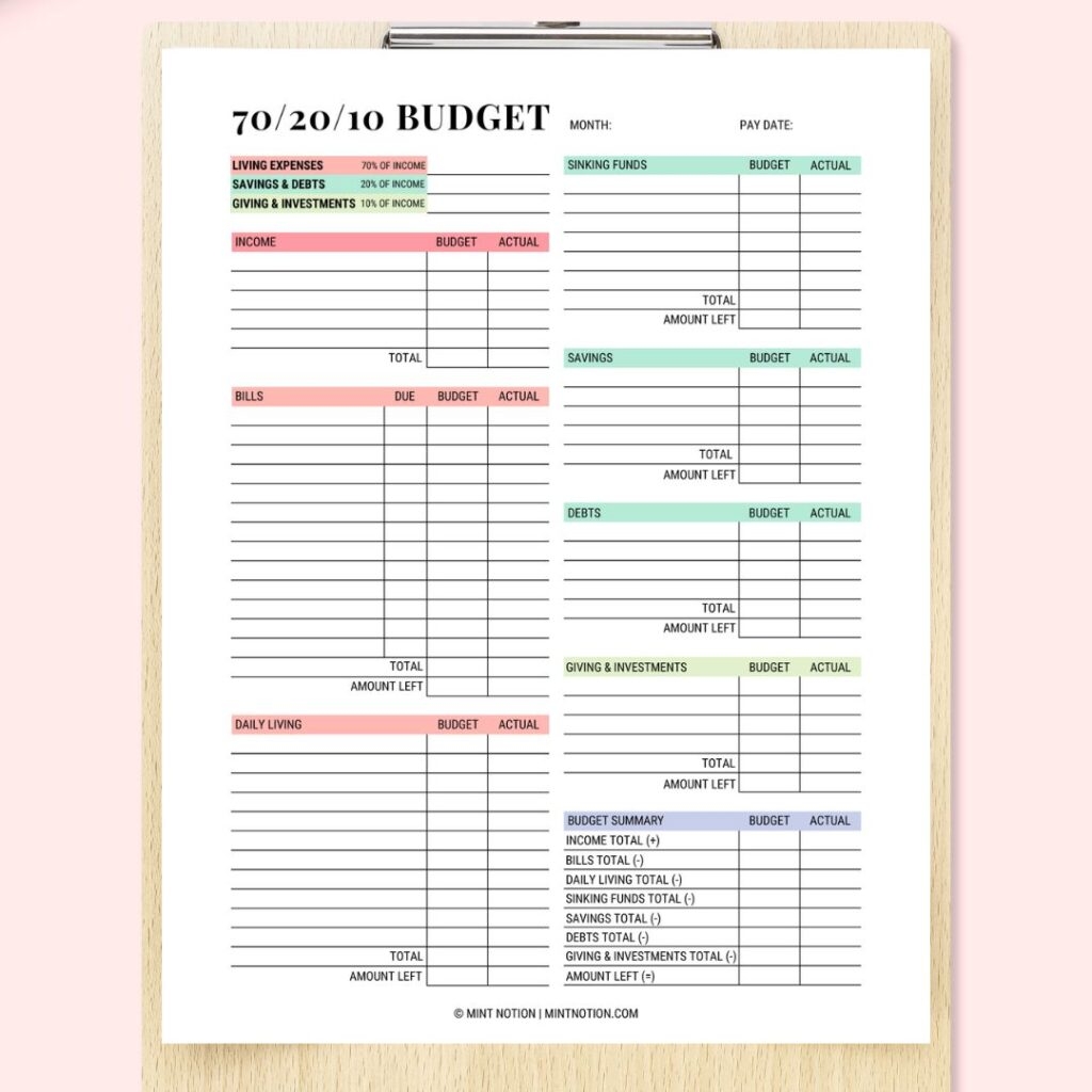 70/20/10 Budget Template Free