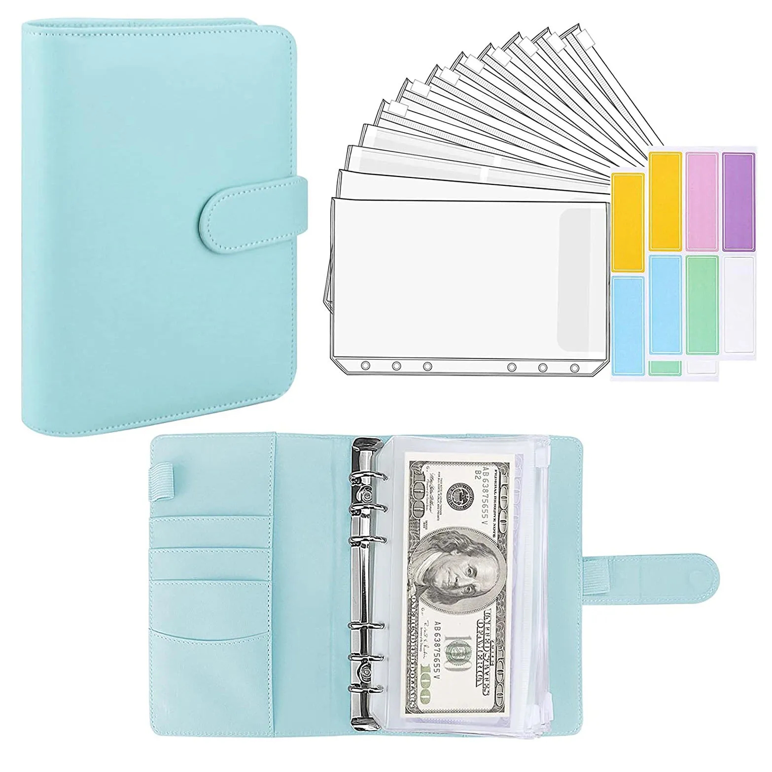 Wholesale PU Leather Binder Budget Planner Cash Envelopes Wallet System With Pockets