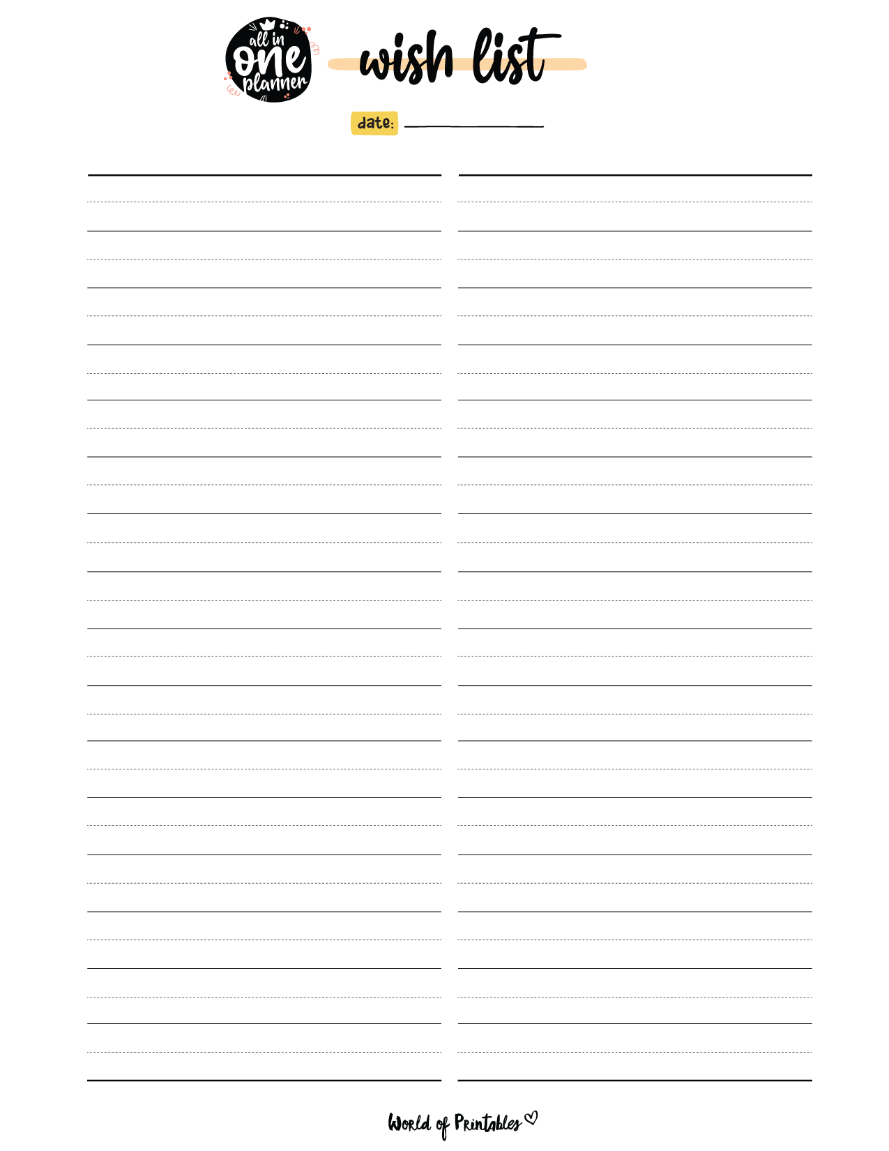Budget Wish List Template