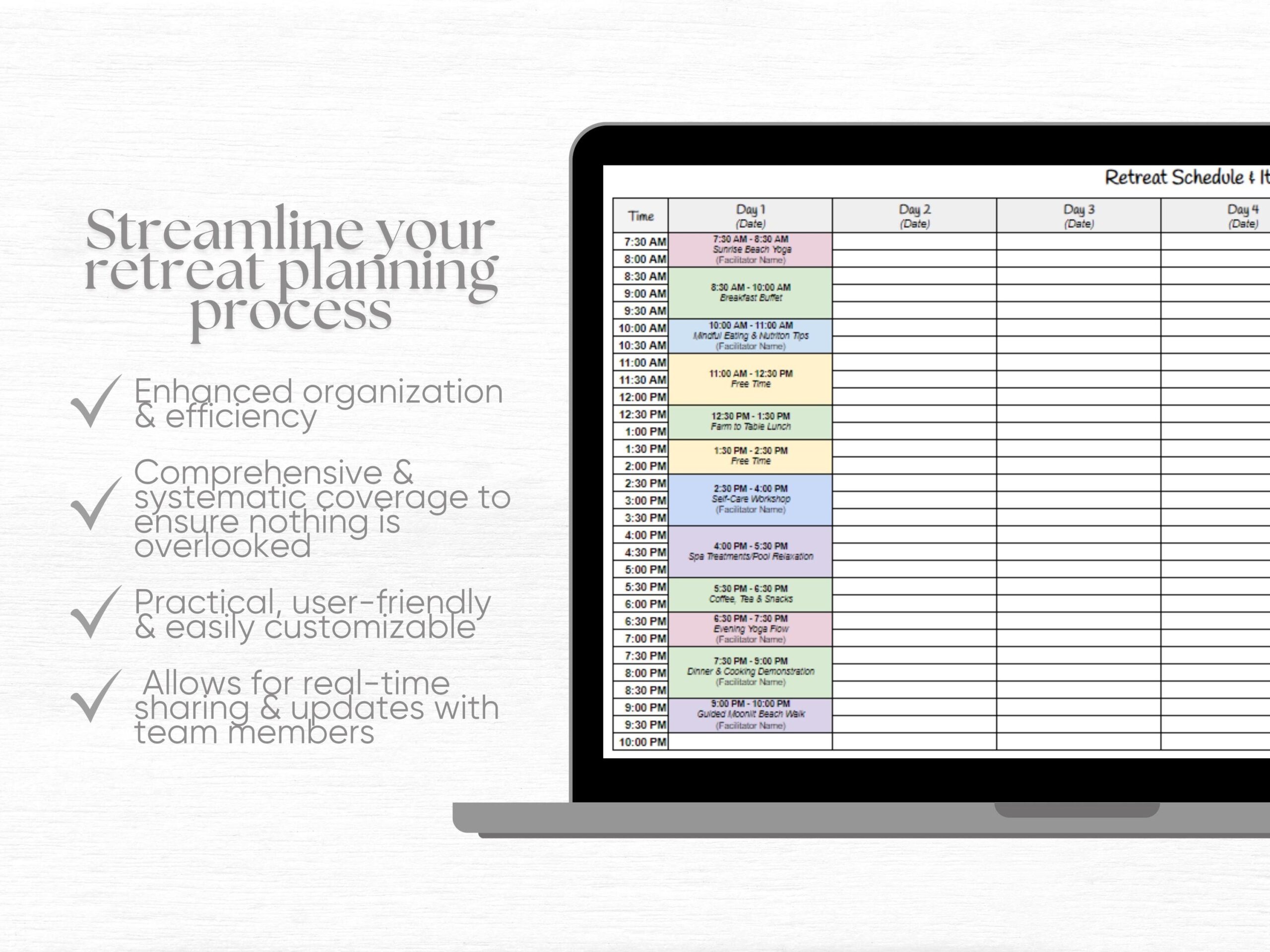 Yoga Retreat Planner Template Digital Event Planner Wellness Retreat Budget Tracker Customizable Retreat Planning Tool Google Sheet Template Etsy