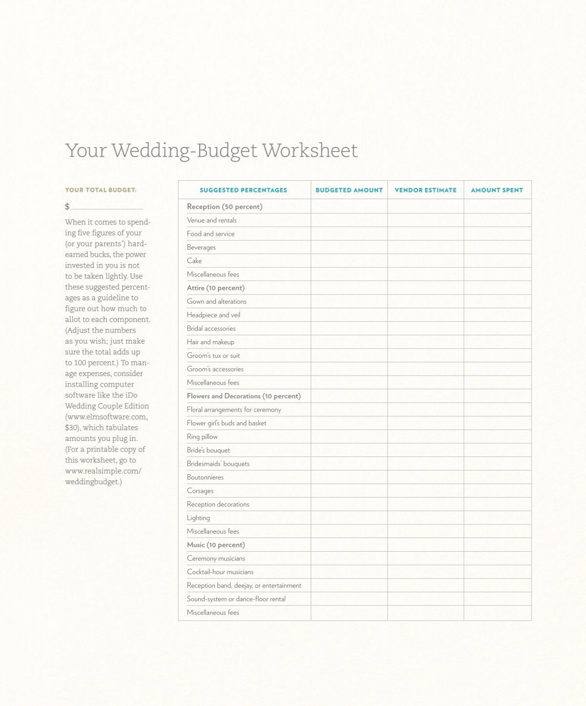 Budget Template For Wedding