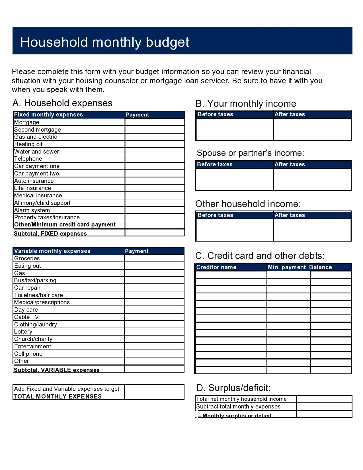 Two Income Household Budget Template