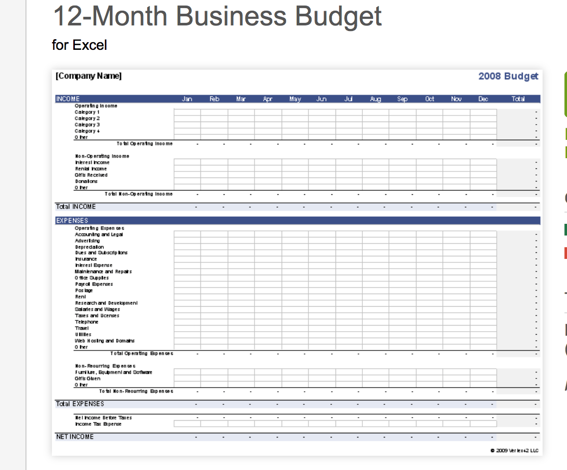 Small Business Budget Template Free