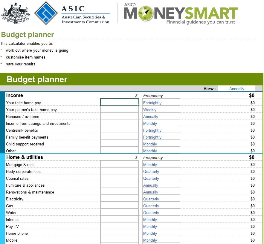 Moneysmart Budget Template