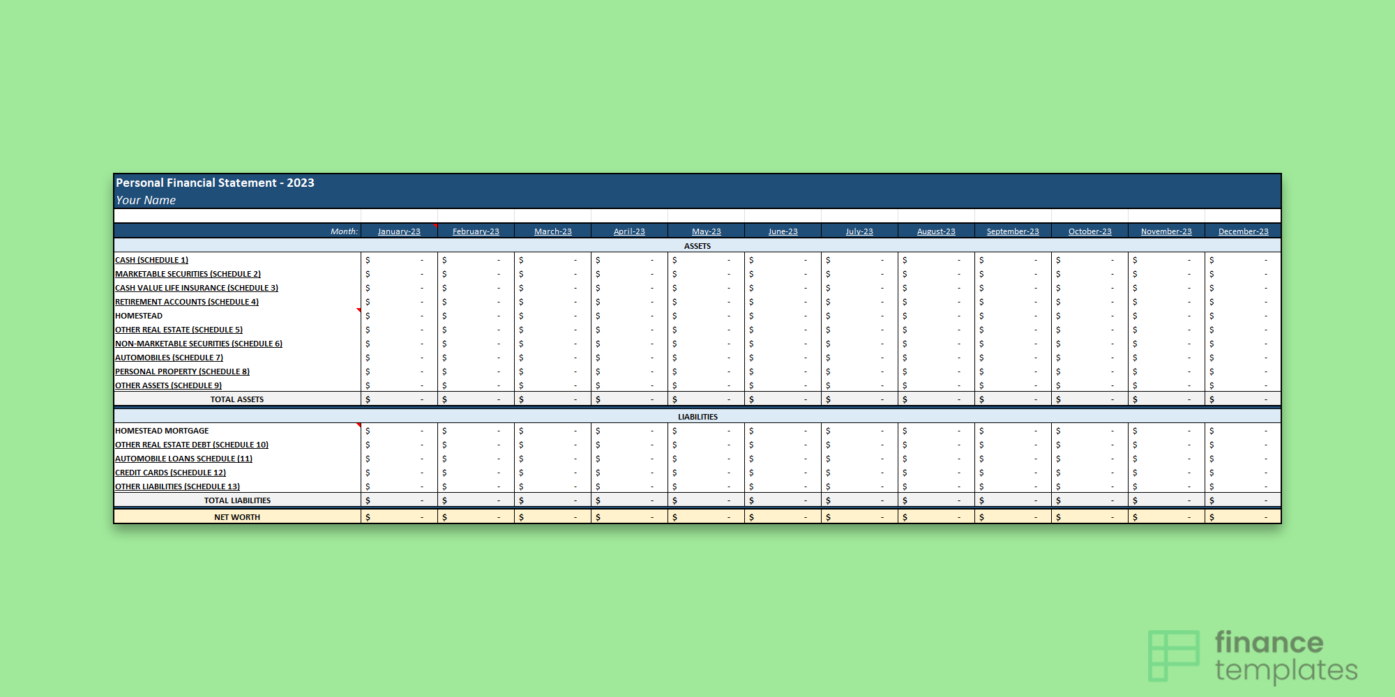 Basic Personal Financial Statement By Month Finance Templates