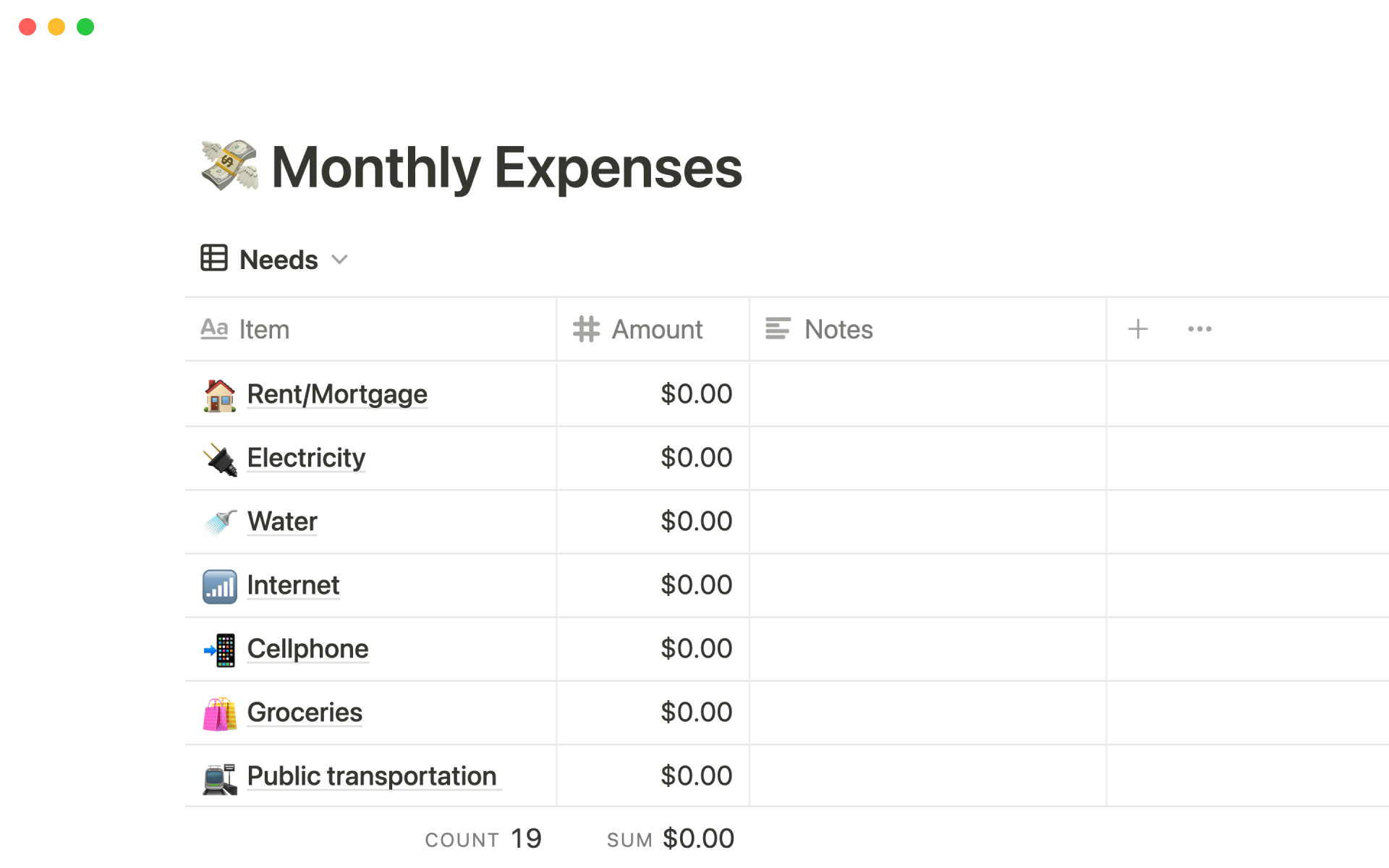 Notion Personal Budget Template