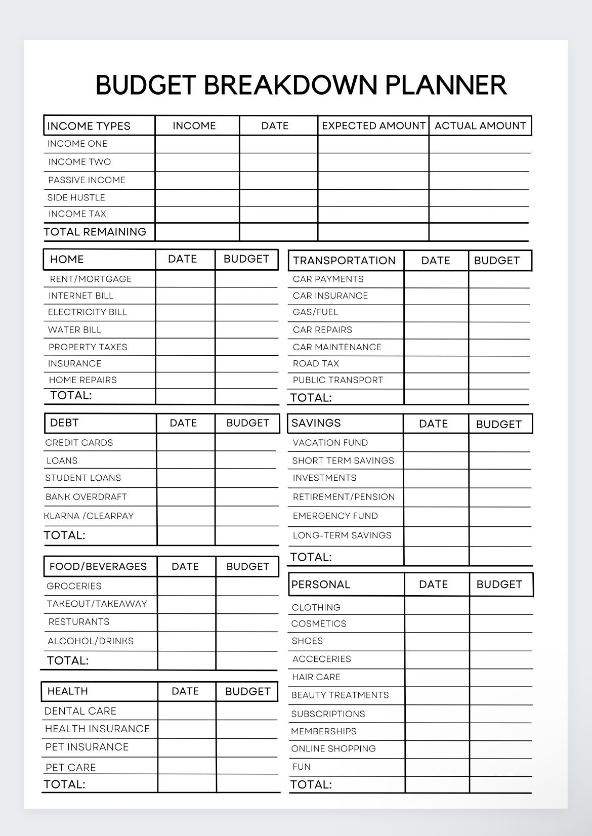 Mortgage Budget Planner Template
