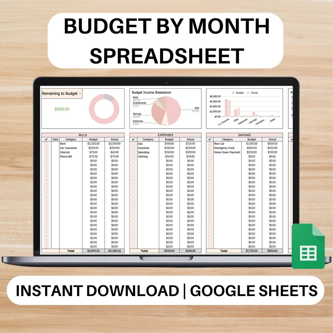 Budget By Month Template Budget Spreadsheet Budget Template Etsy