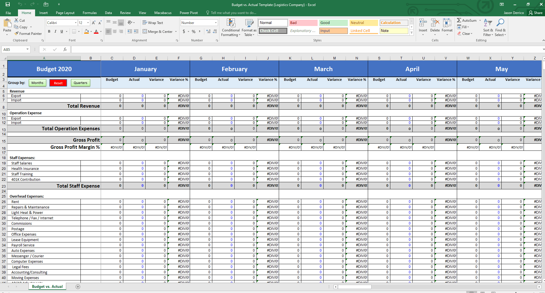 Logistics Budget Template