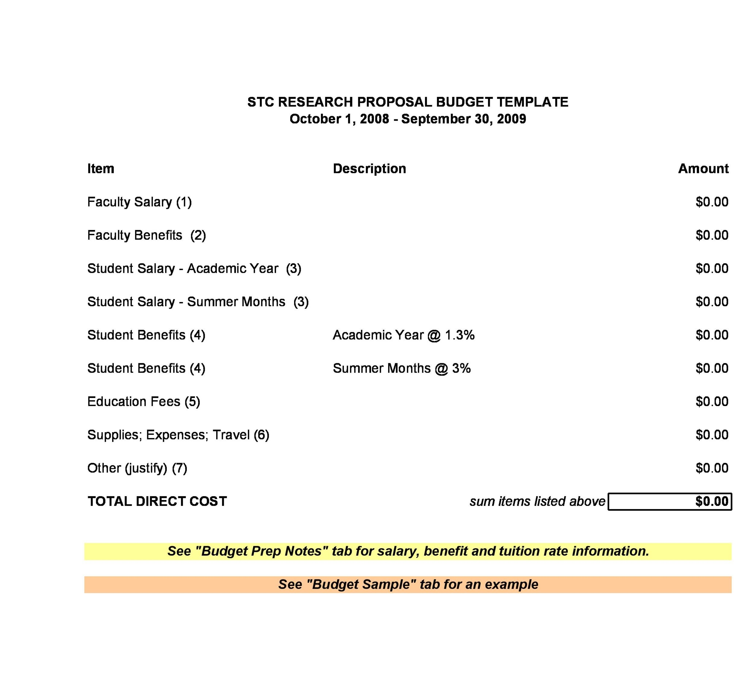 Sample Research Budget Template