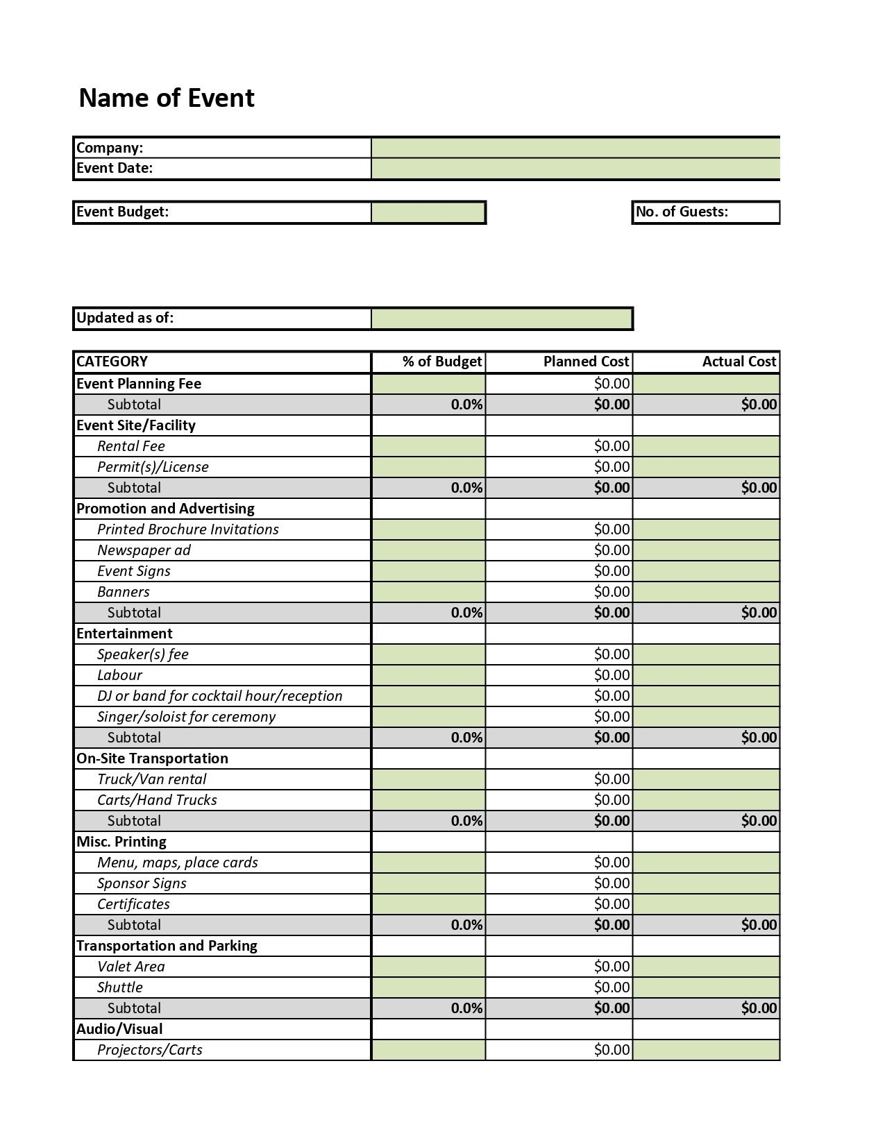Event Budget Breakdown Template