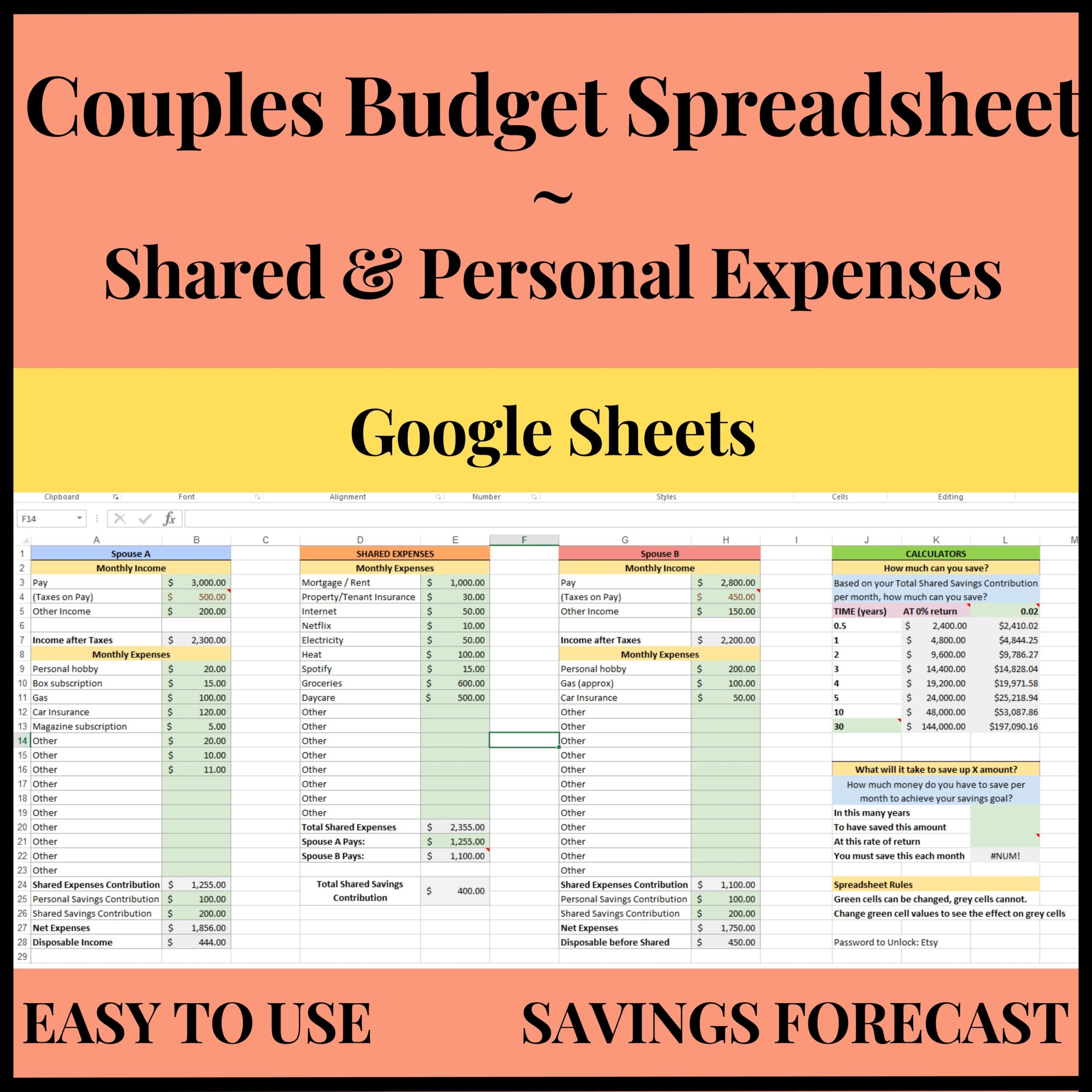 Couples Budget Spreadsheet Shared And Personal Expenses 