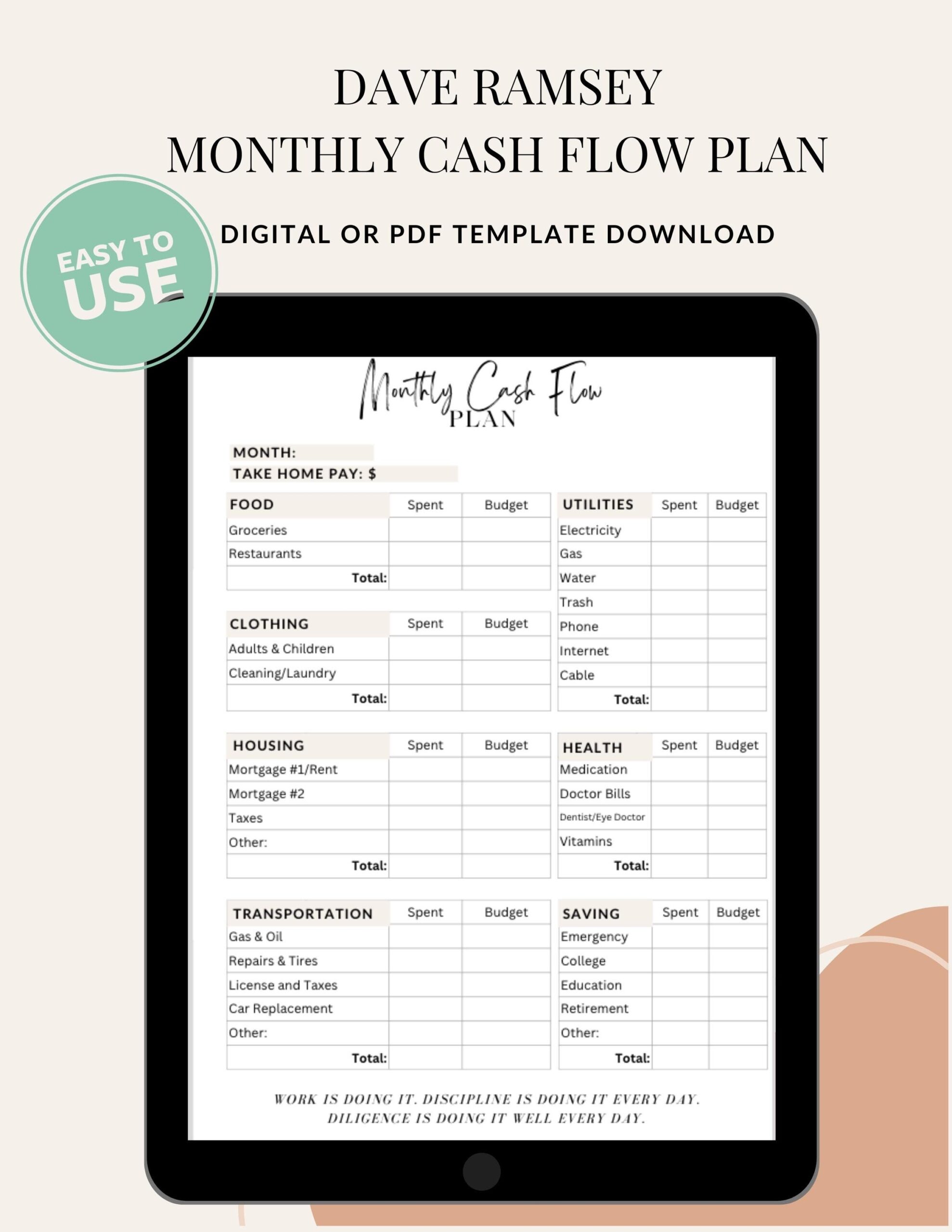 Dave Ramsey Cash Flow Plan Baby Stepsplanner Printable PDF Ramsey Solutions Template Goodnotes Planner Budget Planner Etsy