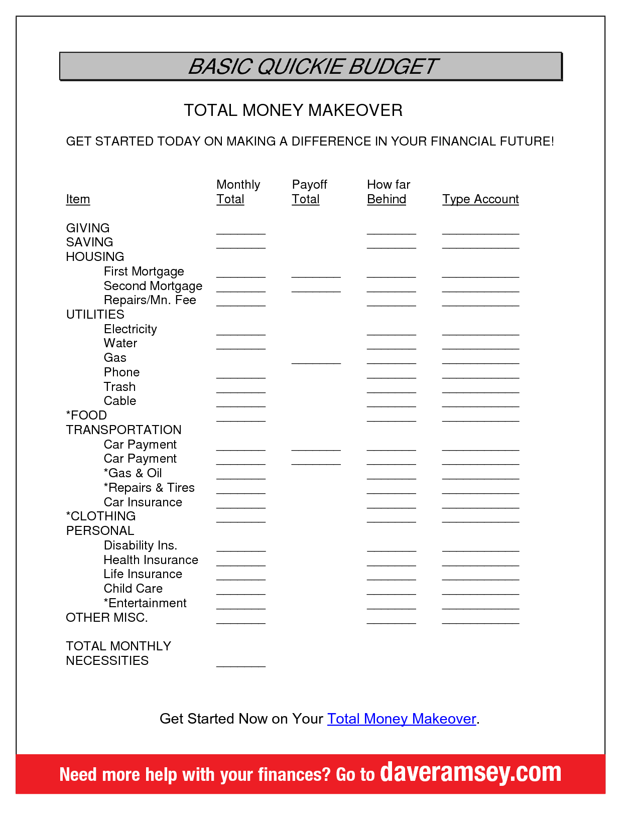 Template Dave Ramsey Budget Sheet