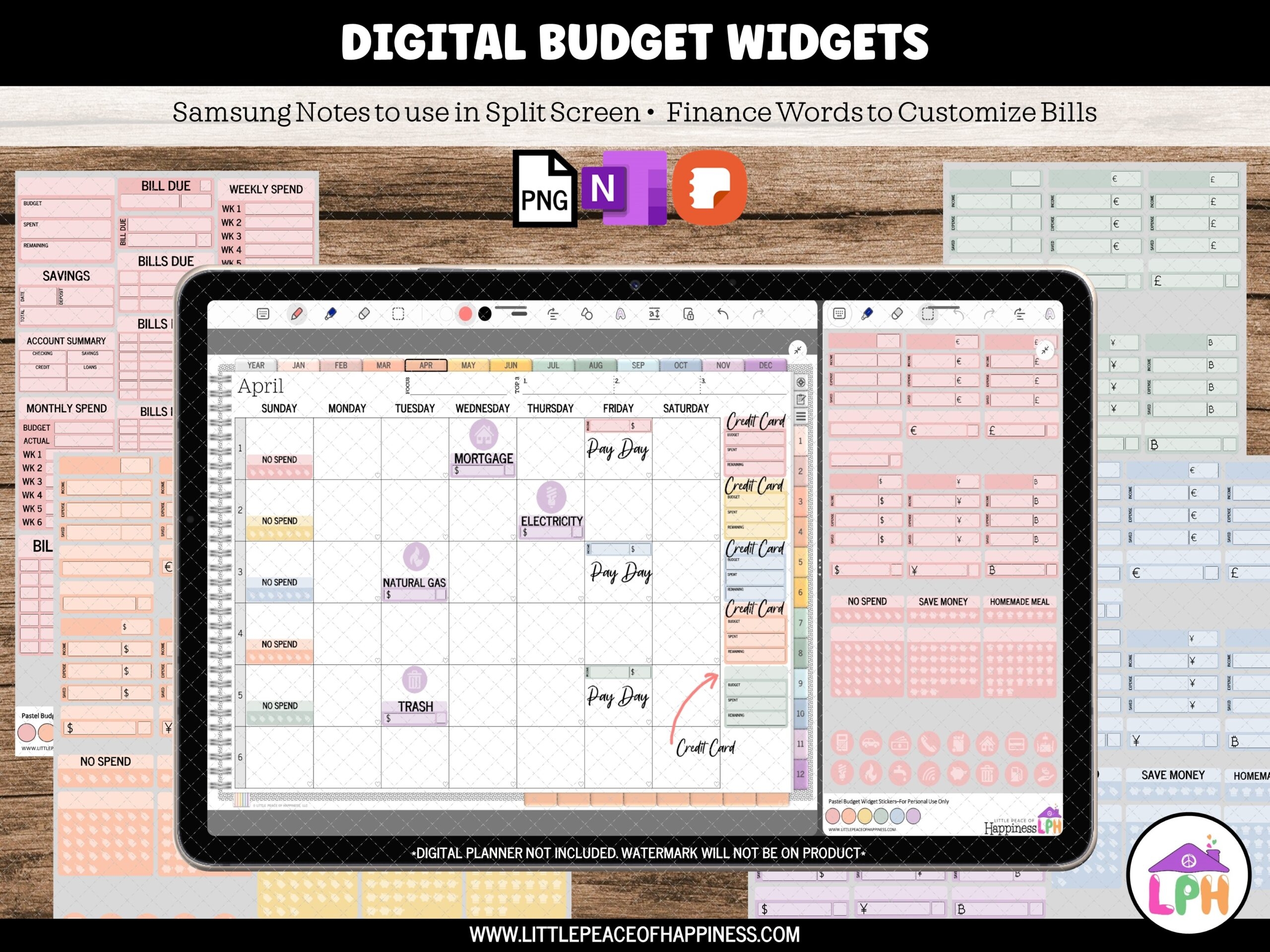 Digital Budget Stickers Pastel Rainbow Color PNG Samsung Notes OneNote Stickers Little Peace Of Happiness