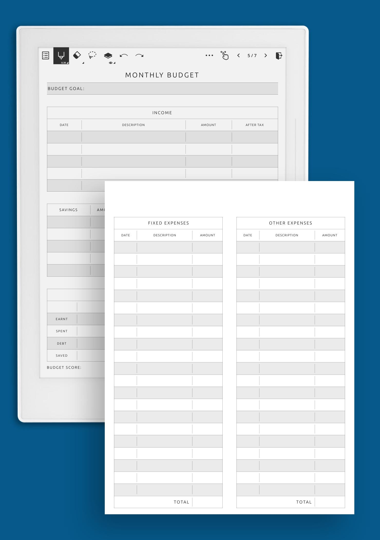 Download Printable Monthly Budget And Expense Tracker Template PDF