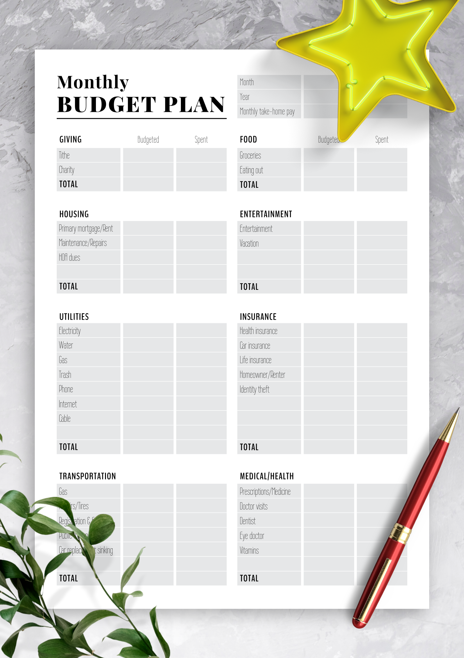 Mortgage Budget Planner Template