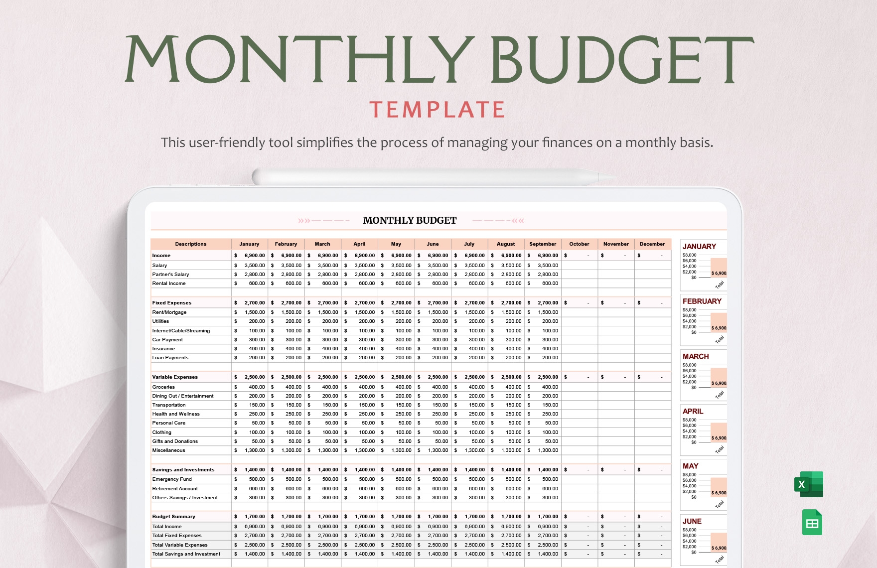 Editable Monthly Budget Templates In Google Sheets To Download