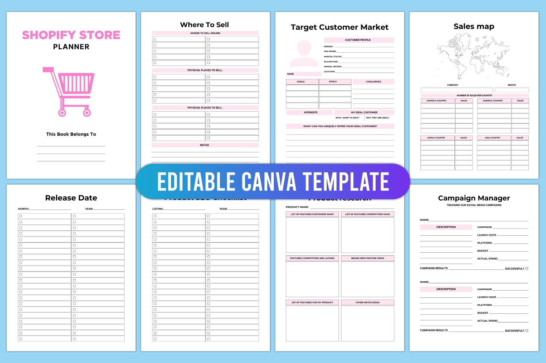 Editable Shopify Store Planner Canva Interior