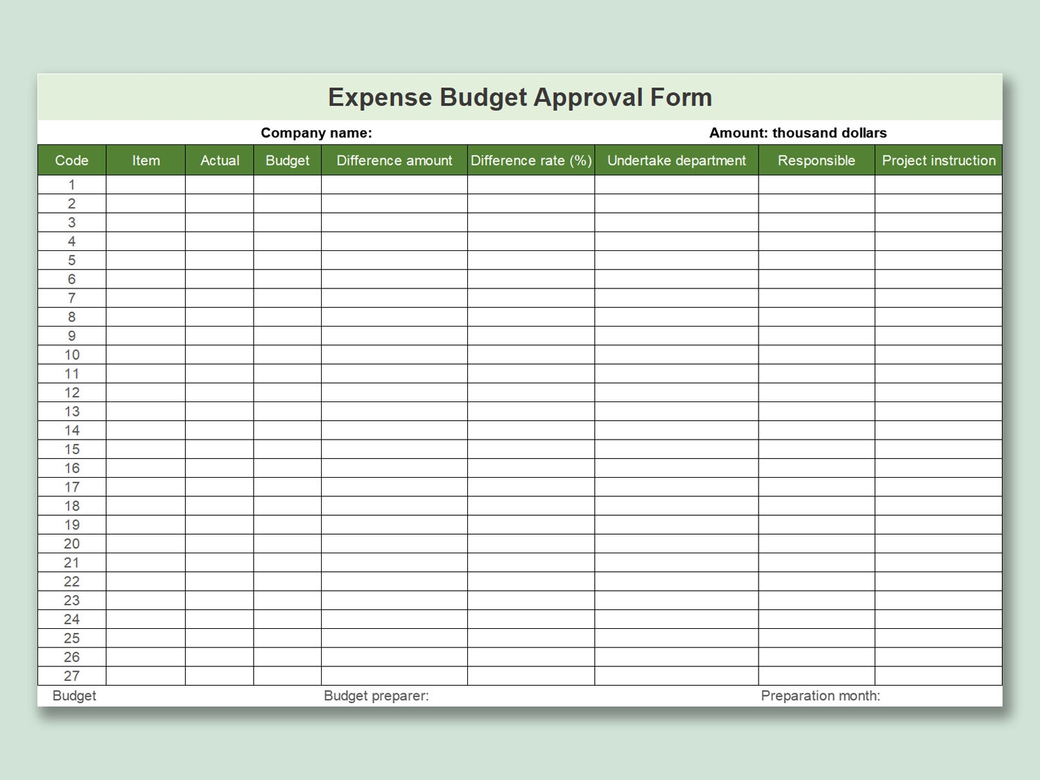 EXCEL Of Expense Budget Approval Form xls WPS Free Templates