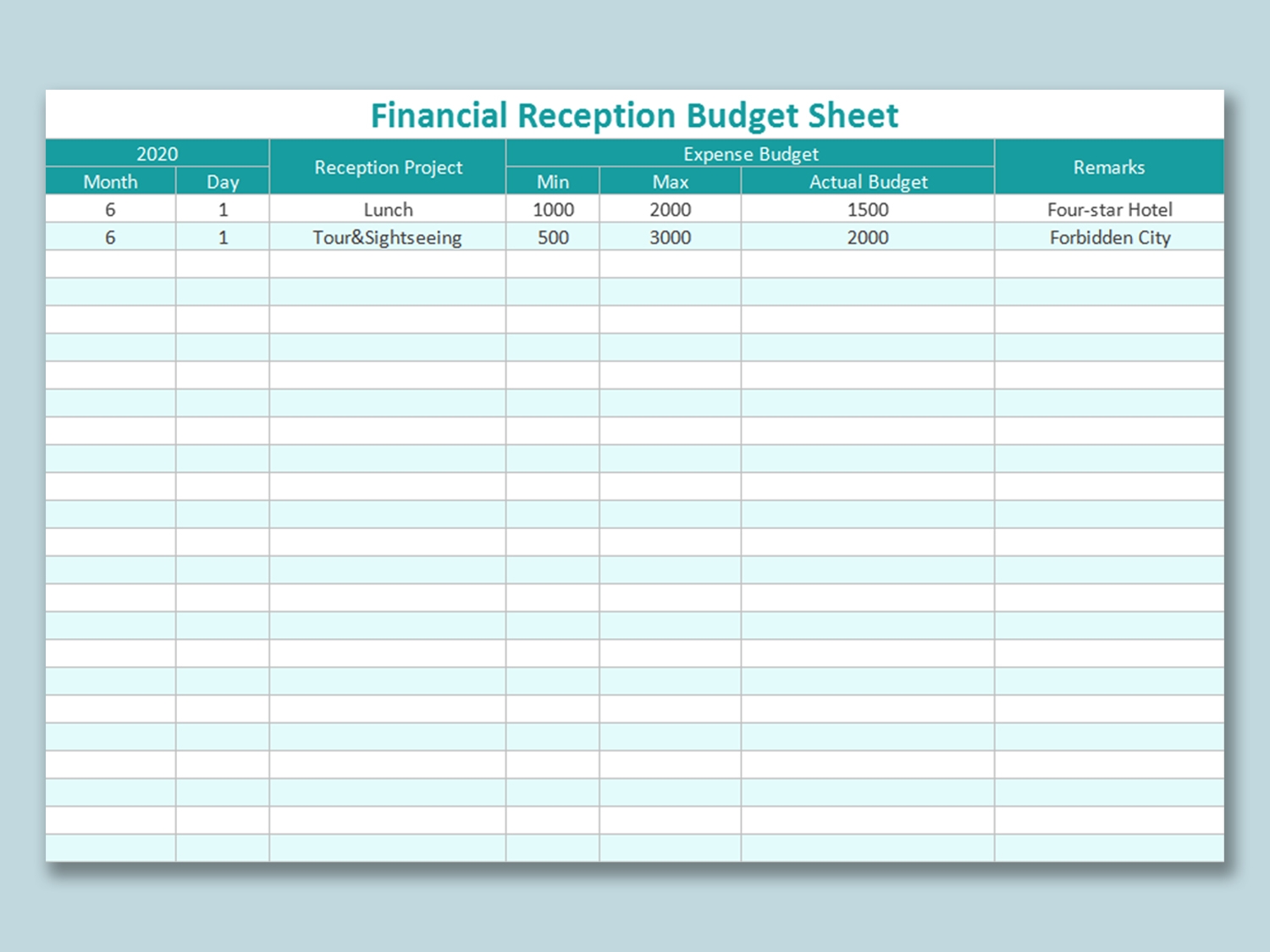 EXCEL Of Financial Reception Budget Sheet xlsx WPS Free Templates