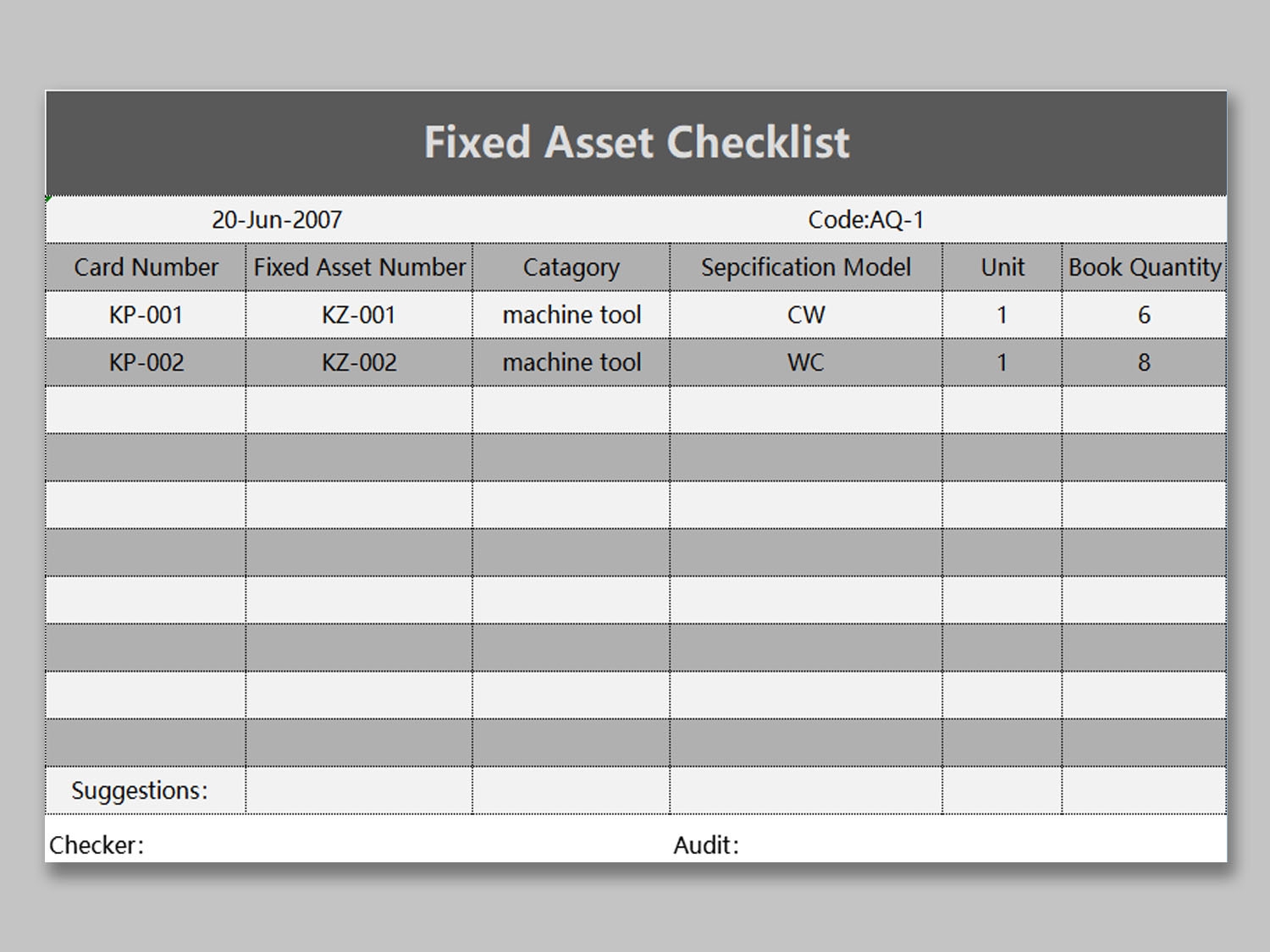 Fixed Asset Budget Template
