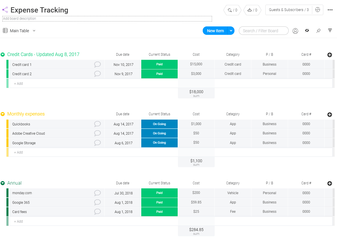Expense Tracking Template Monday
