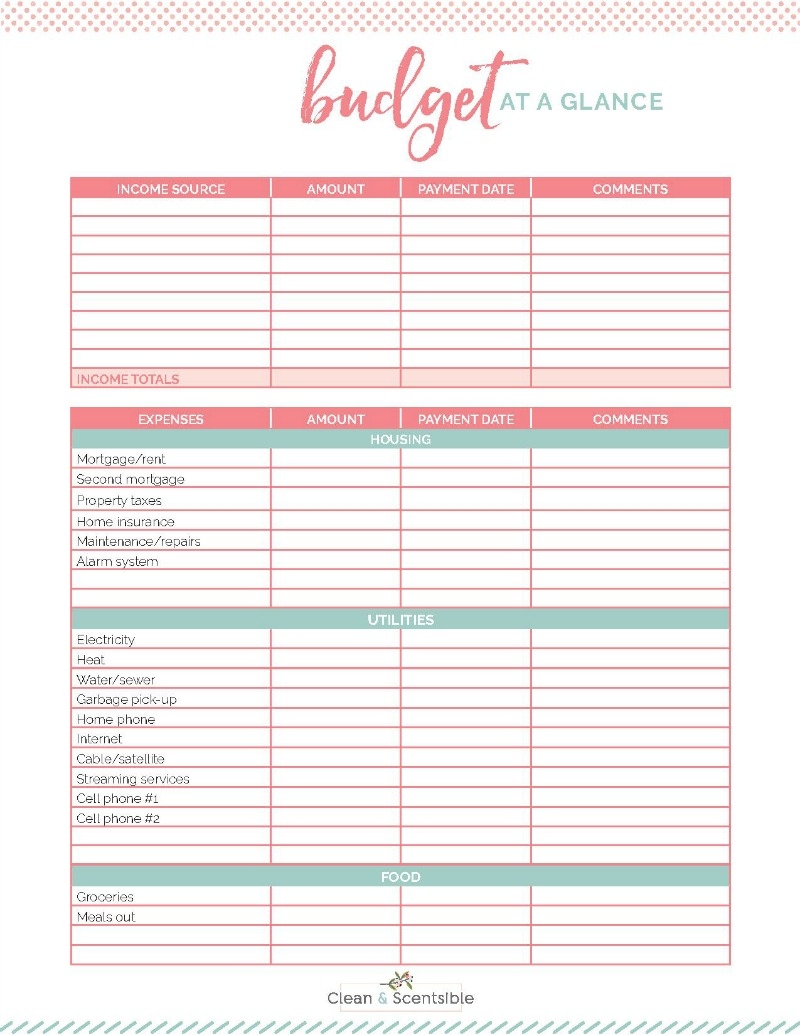 Printable Household Budget Template