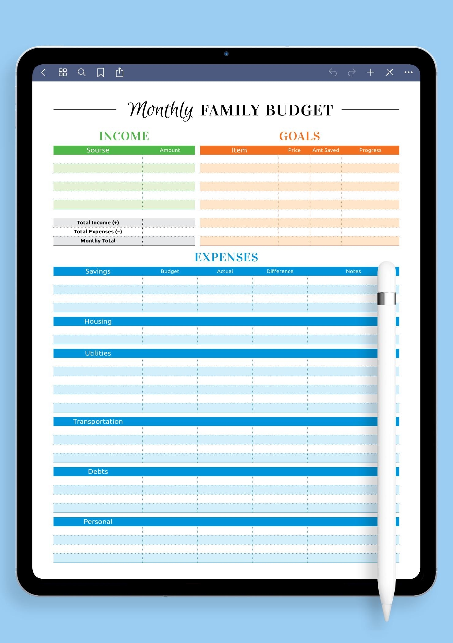 Family Budget Template PDF Manage Household Finances Easily