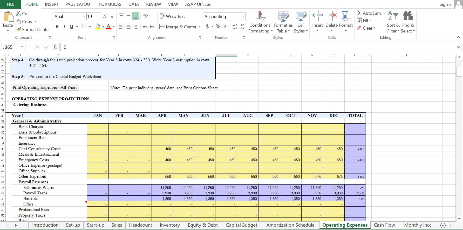 Catering Business Budget Template