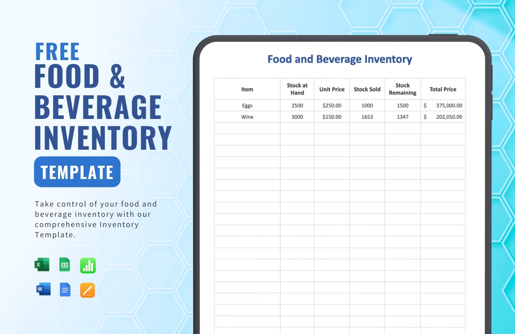 Food U0026 Beverage Inventory Template In Google Docs Word Pages Excel Google Sheets Apple Numbers Download Template