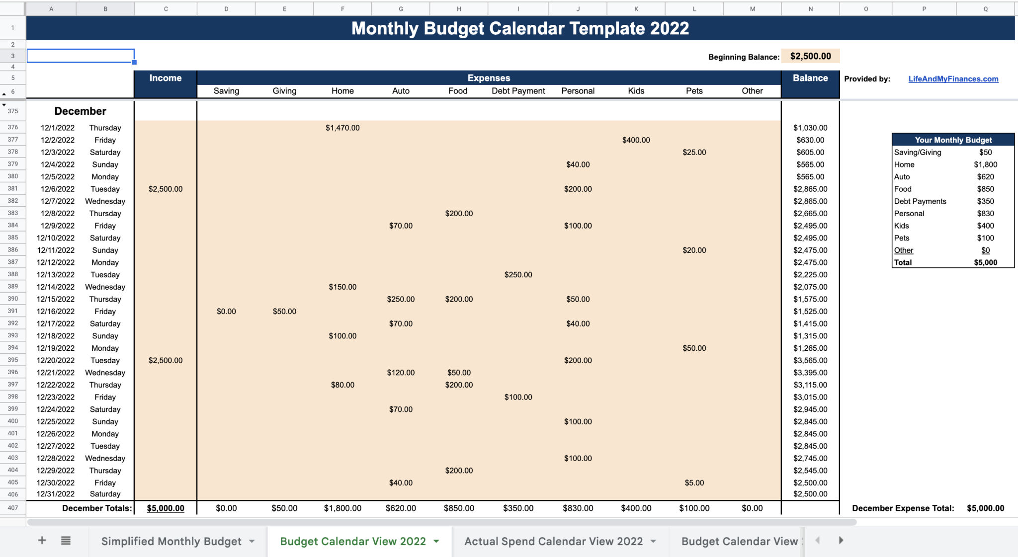 Numbers Personal Budget Template Free
