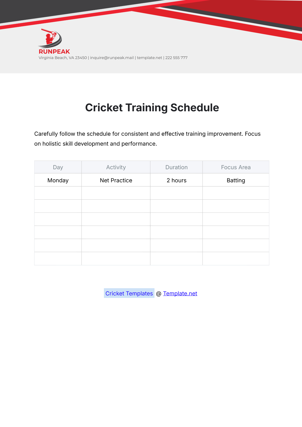Cricket Tournament Budget Template