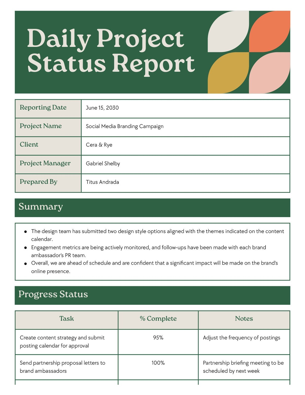 Free Custom Printable Project Status Report Templates Canva