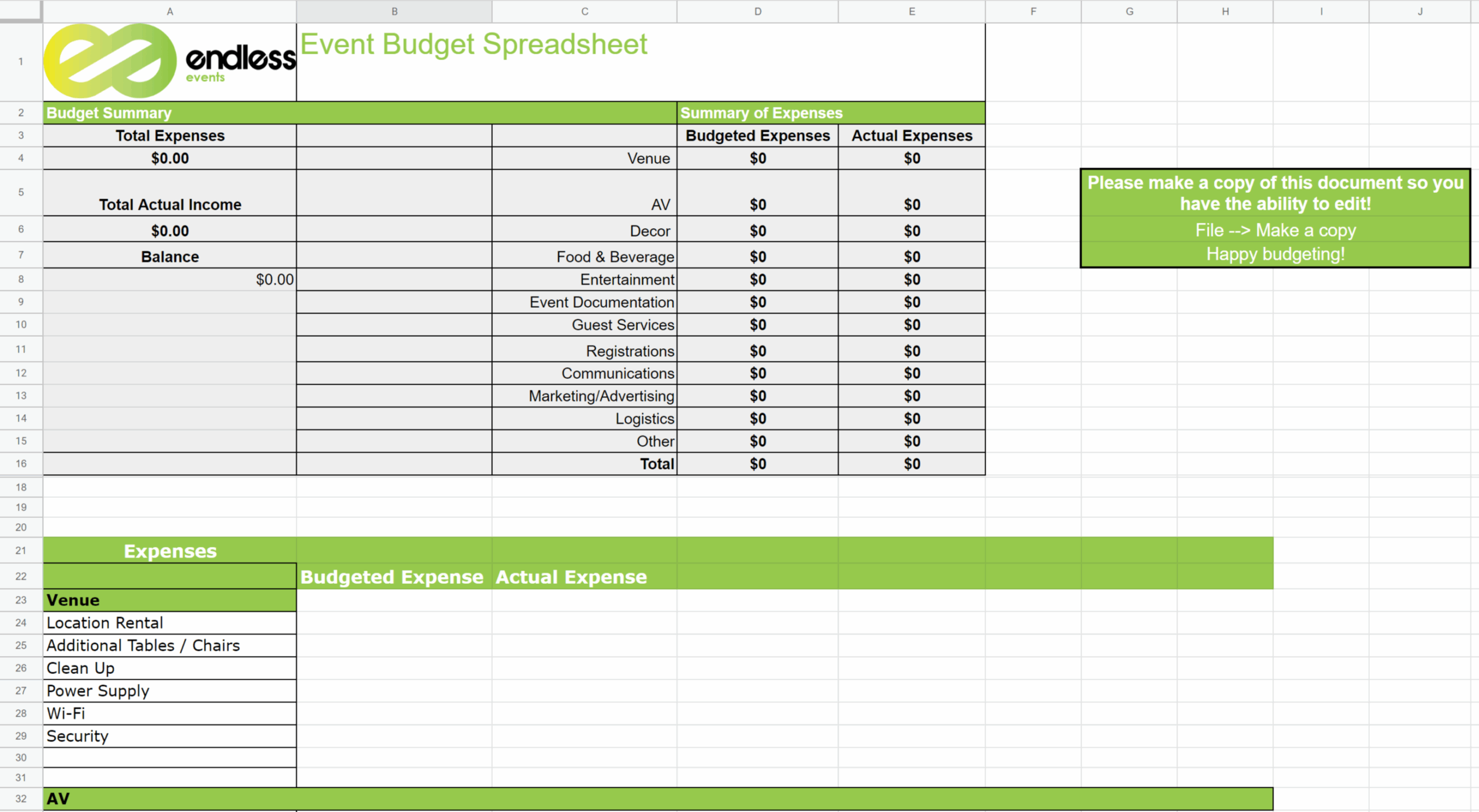 Virtual Event Budget Template