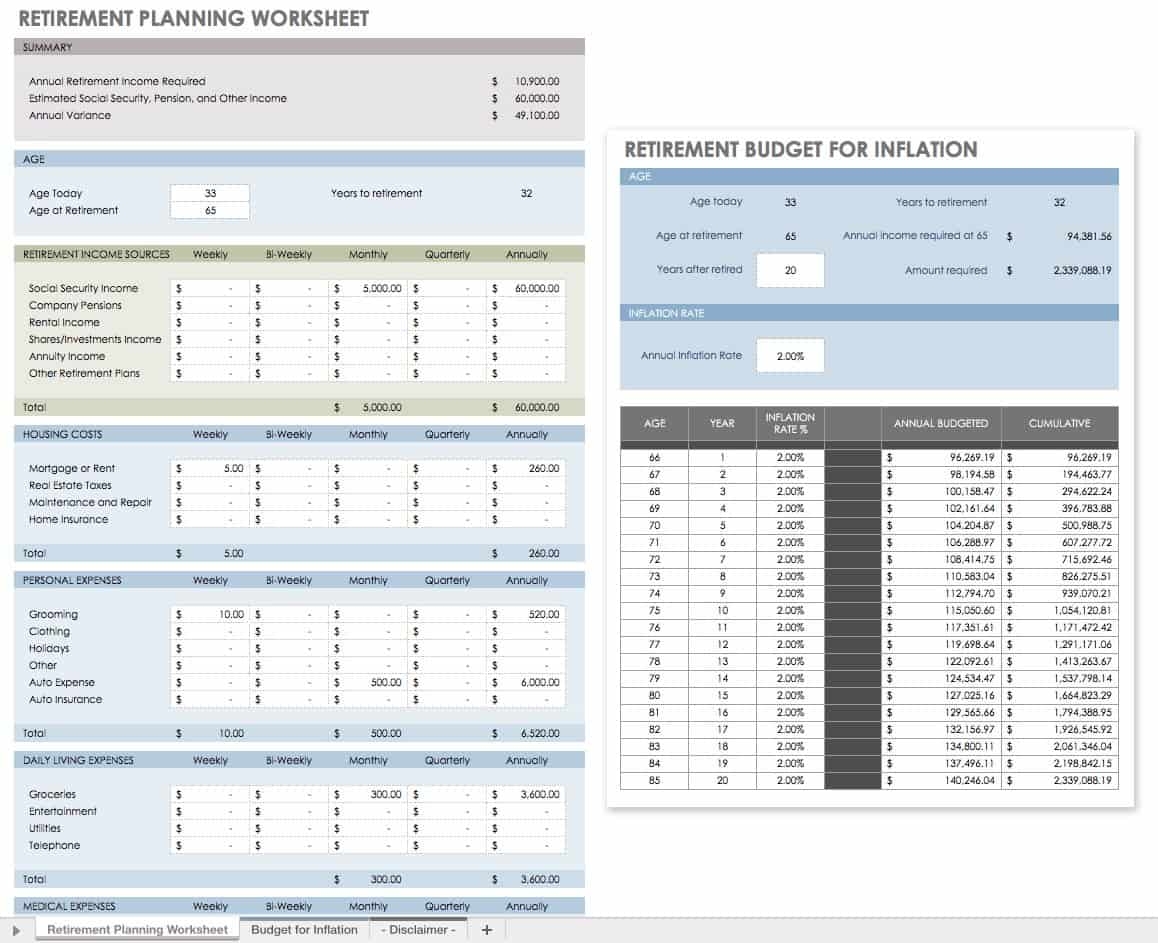 Retirement Budget Spreadsheet Template
