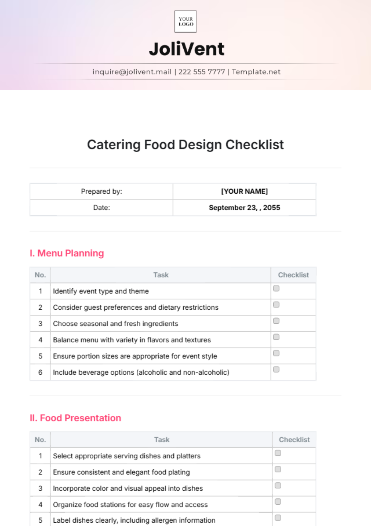 Picnic Budget Template