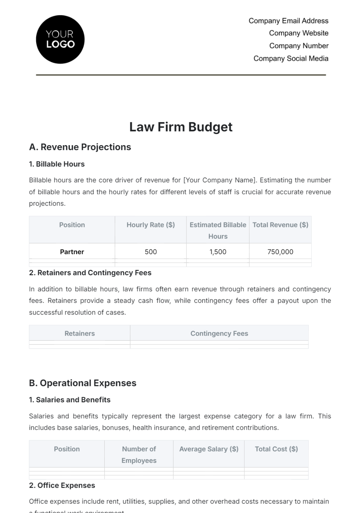 Free Law Firm Budget Template To Edit Online