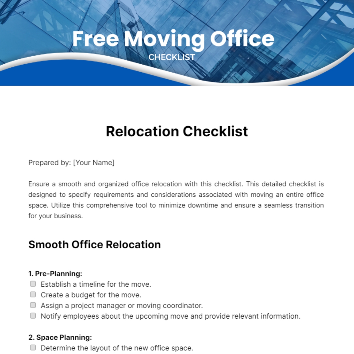 Office Move Budget Template