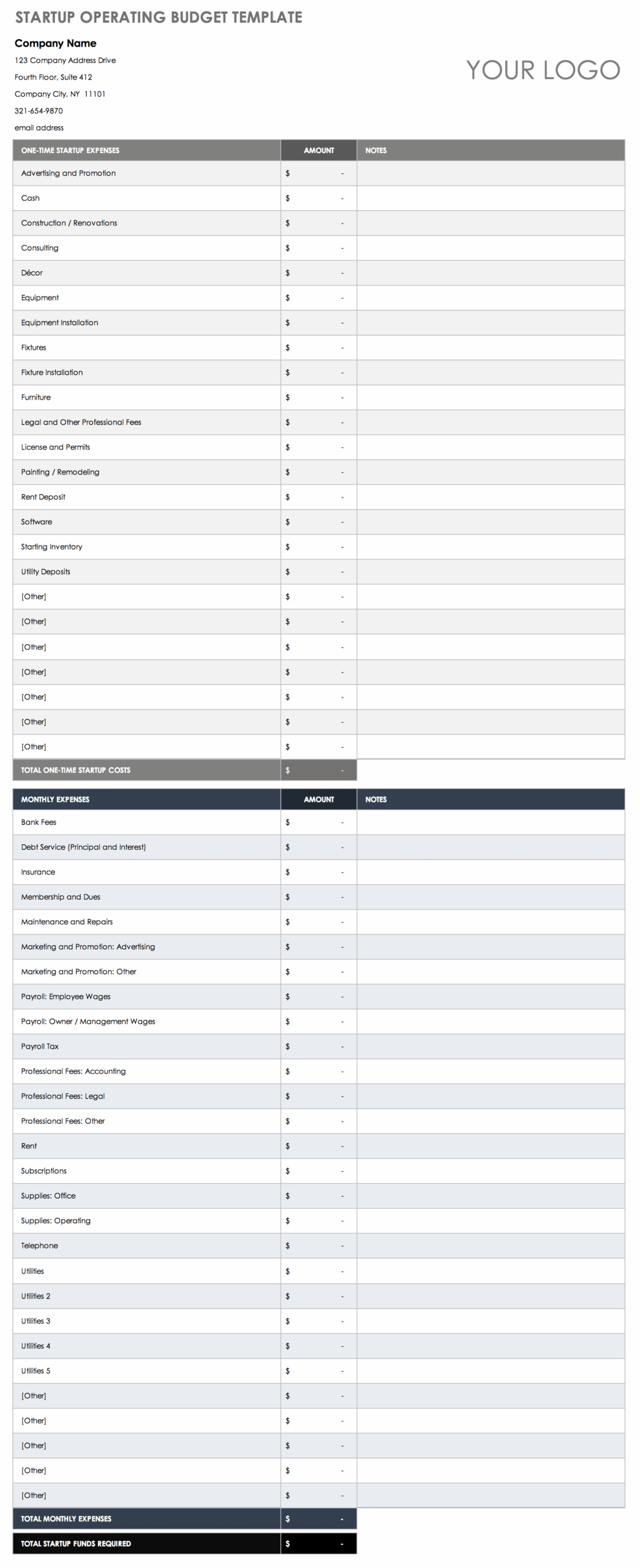 Simple Operating Budget Template