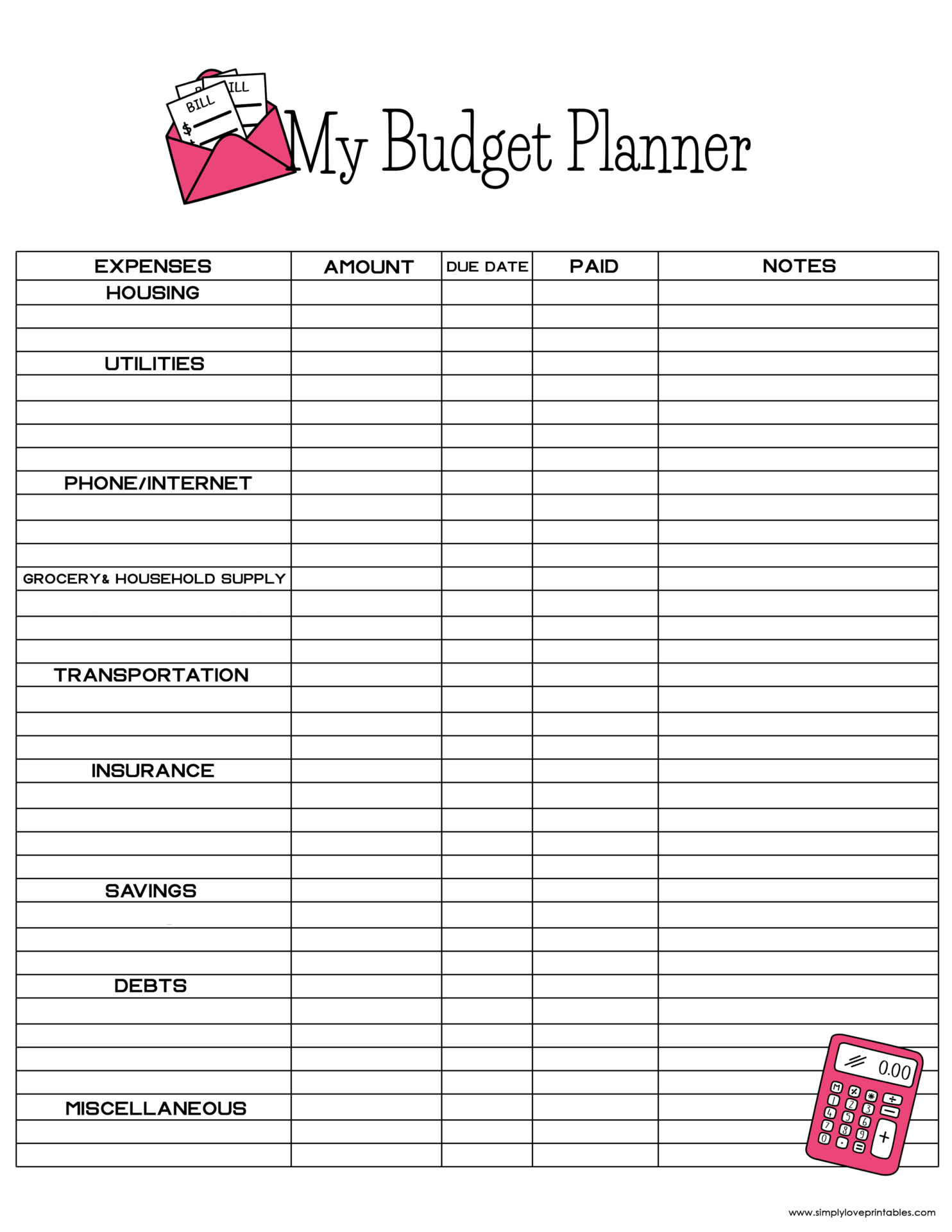 Printable Budget Form Template