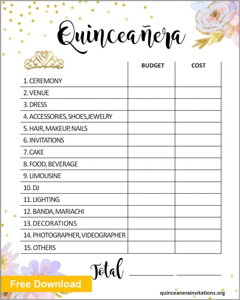 Quinceanera Budget Template